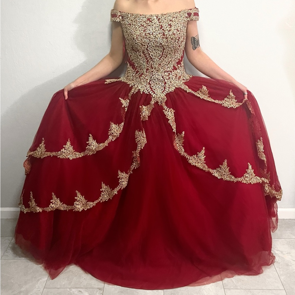 Beautiful full red and gold dress